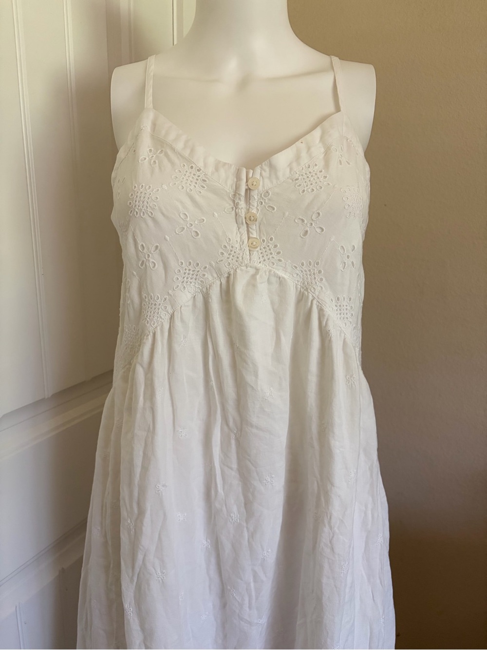 White Eyelet 100% Cotton Slip Boho Beachy Casual Flowy Maxi Sundress